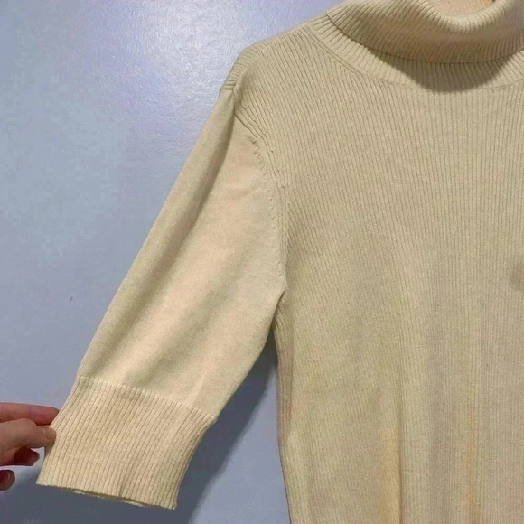 Eileen Fisher Minimalist Turtleneck 3/4 Sleeve Comfort Preppy Cream Size Large L - Picture 3 of 7